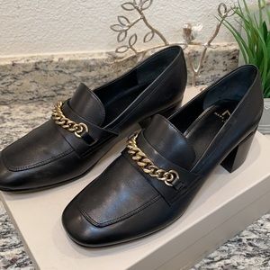 MARC FISHER Black Leather Heeled Loafers Size 6.5 NEW